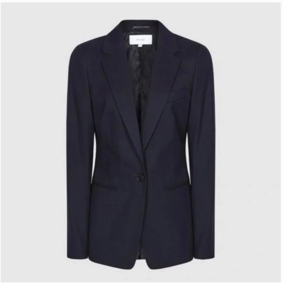 Reiss Hartley Textured Single Breasted Wool Blazer Jacket Navy Size 4 - Picture 1 of 15